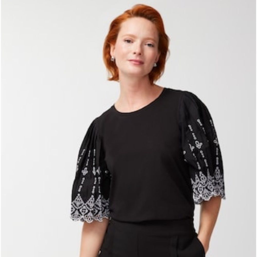 Chico’s Women’s Embroidered Pleat Sleeve Tee Black Size 3/XL